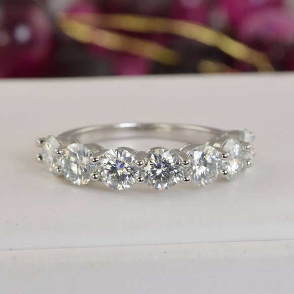 3.5 ct Moissanite Ring 7 Diamond Half Eternity Band Ring NEW - Picture 5 of 9